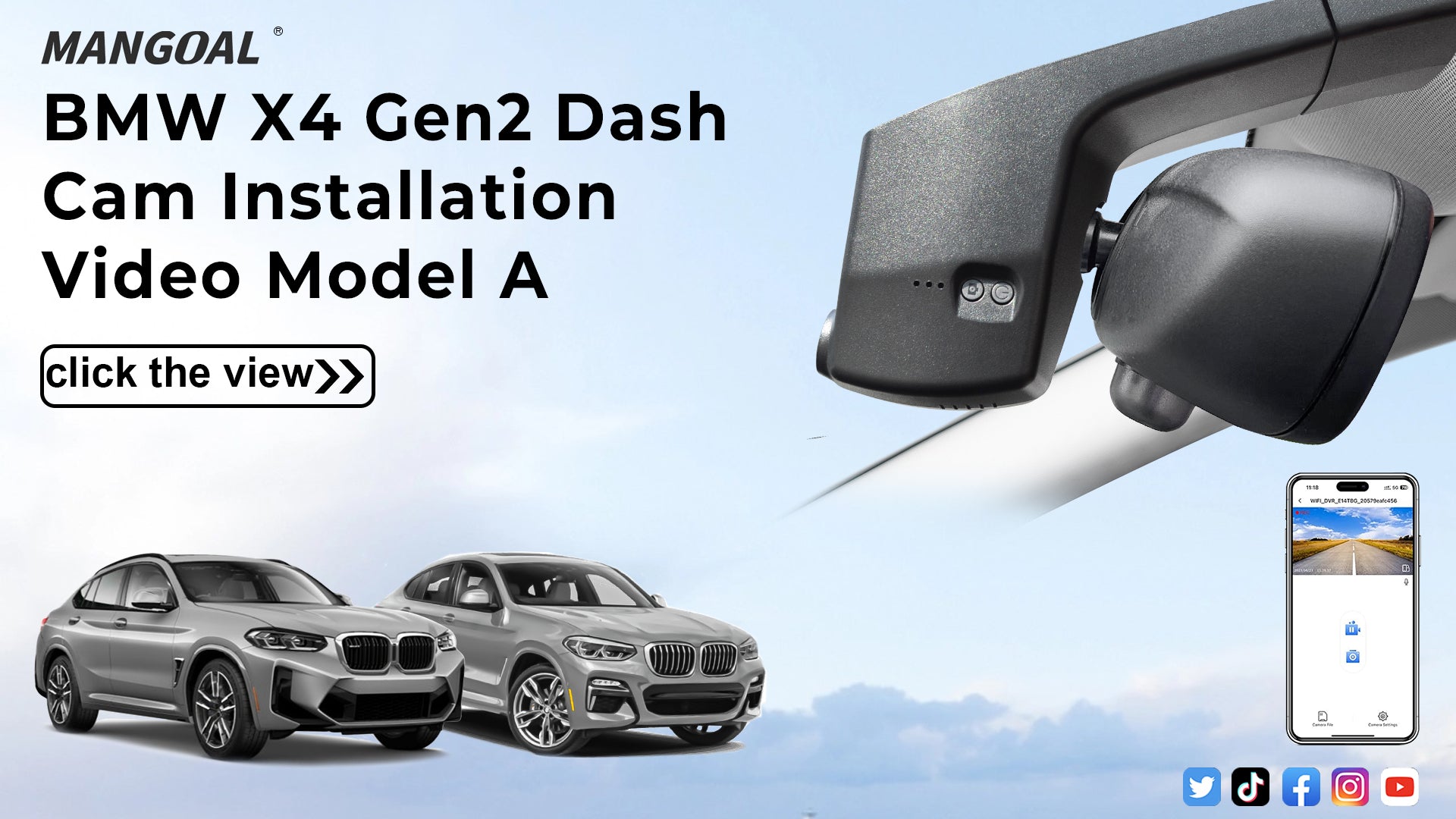 Load video: Mangoal 4K Dash Cam for BMW X4 Gen2 G02 2019-2025 X4M F98 2020-2025(Model A)