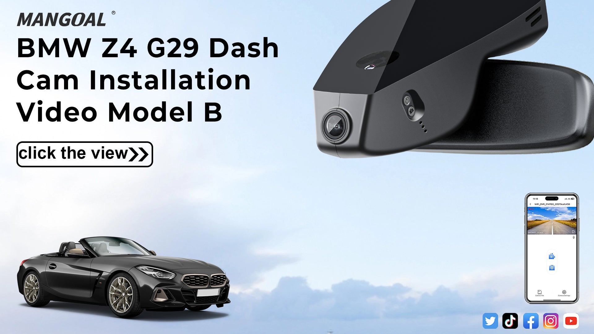 Load video: Mangoal Front 4K HDR Dash Cam STARVIS 2 IMX678 for BMW Z4 G29 2019-2026(Model B)