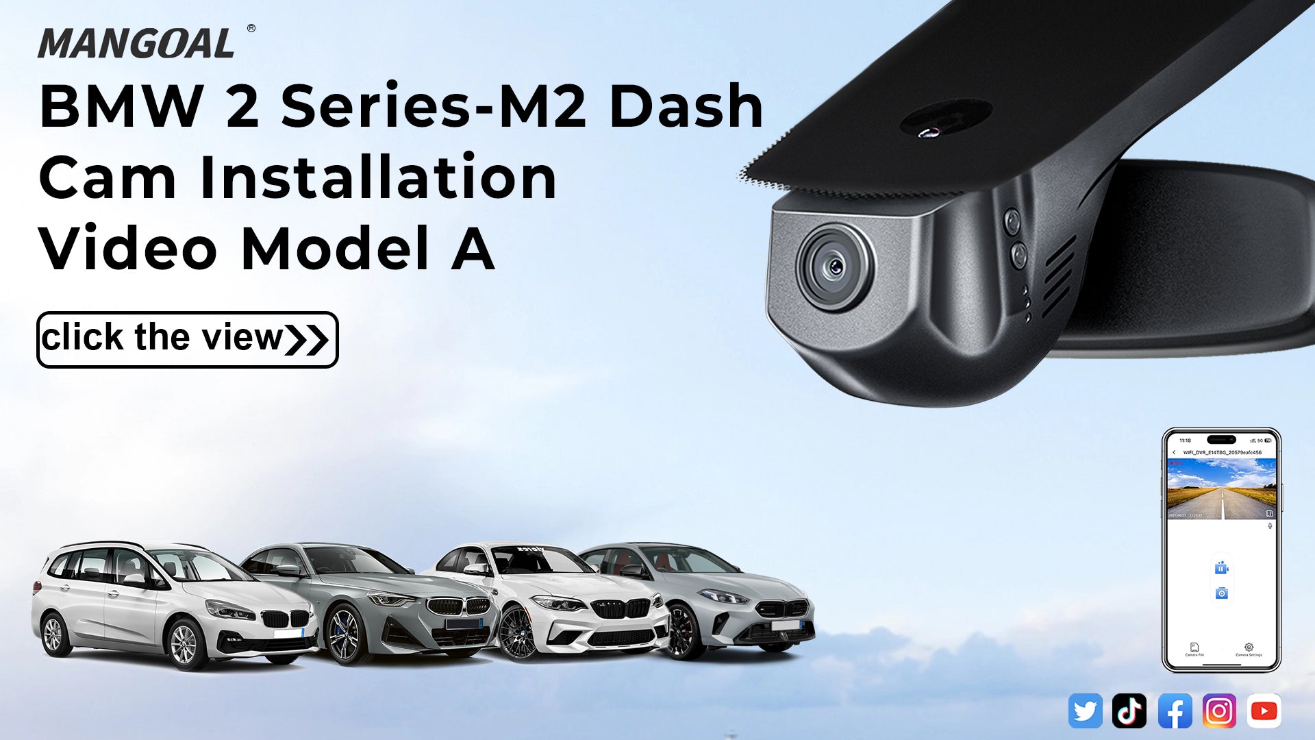 Load video: Mangoal Front 4K HDR Dash Cam STARVIS 2 for BMW 2 Series Coupé Convertible F22 F23 G42 Active Tourer Gran Tourer F45 F46 U06 Gran Coupé F44 M2 F87(Model A)