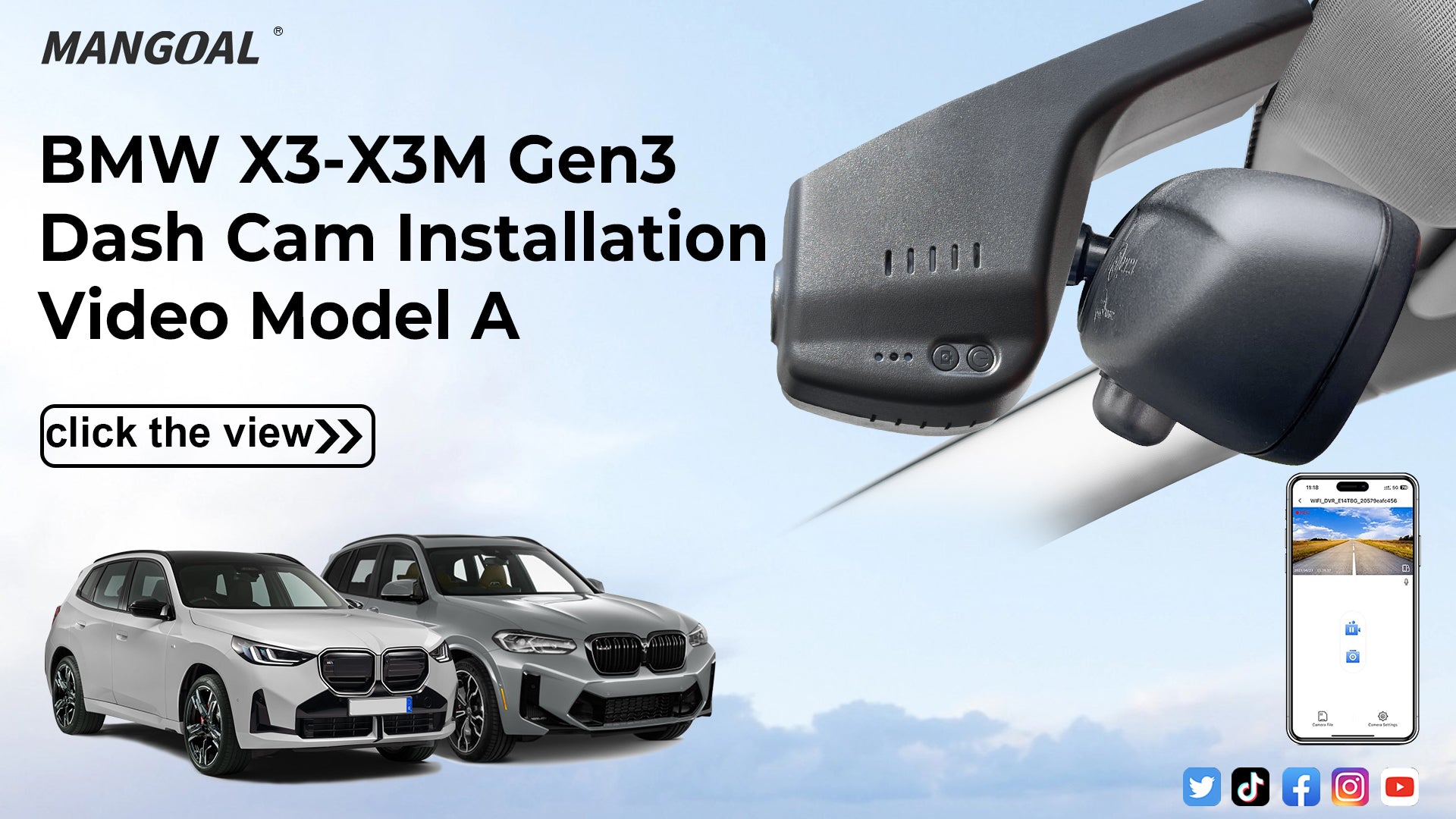 Load video: Mangoal Front 4K &amp; Rear 2K HDR Dash Cam, Dual STARVIS 2, for BMW Gen3 G01 X3 2018-2024, F97 X3M 2020+(Model A)