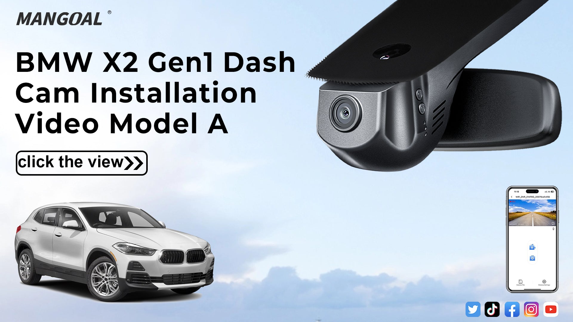 Load video: Mangoal Front 4K &amp; Rear 2K HDR Dash Cam, Dual STARVIS 2, for BMW X2 F39 Gen1 2018-2023(Model A)