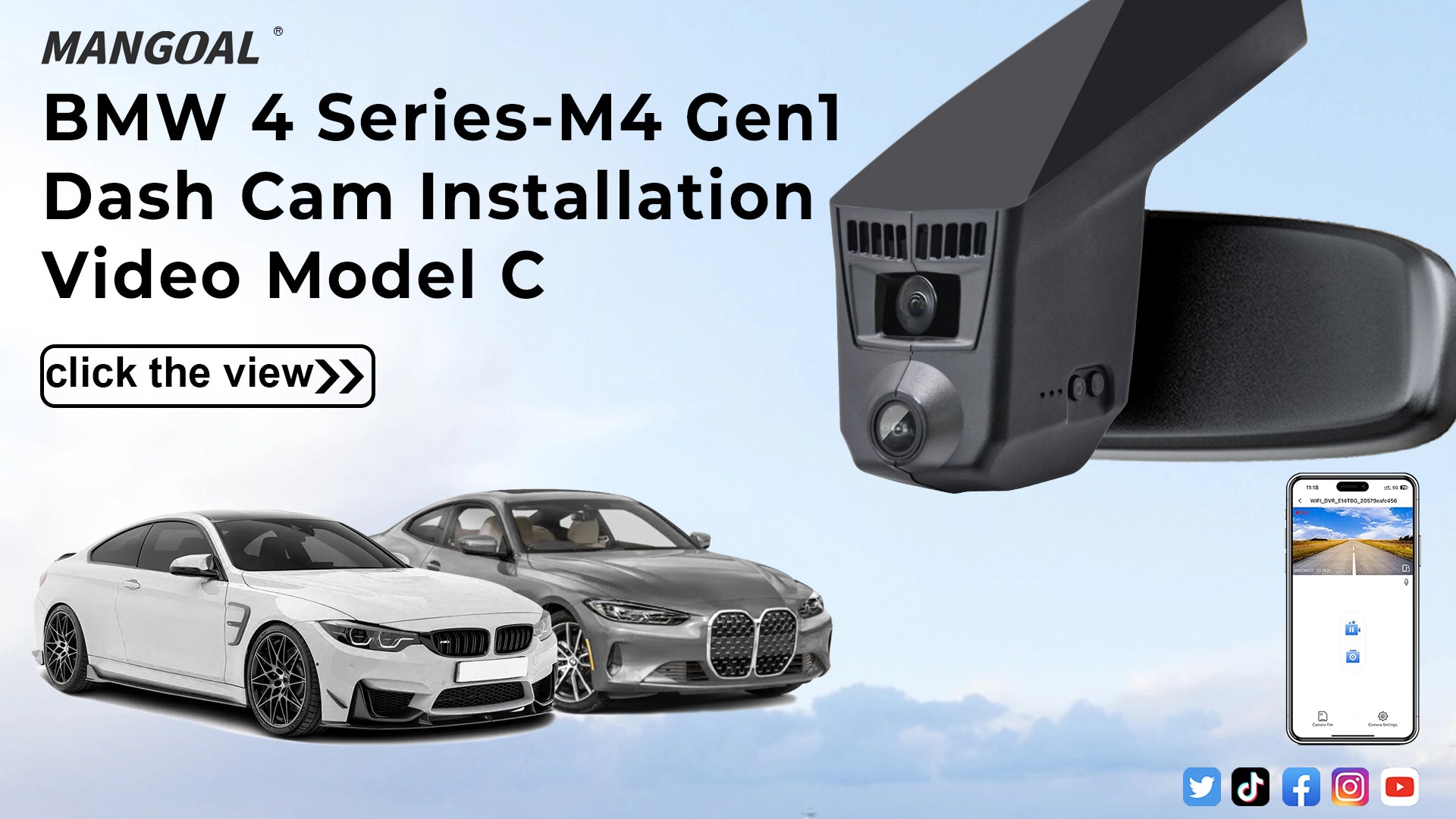 Load video: Mangoal Front 4K HDR Dash Cam STARVIS 2 for BMW 4-Series Gen1 F32 F33 F36 2014-2020 M4 F82 F83(Model C)