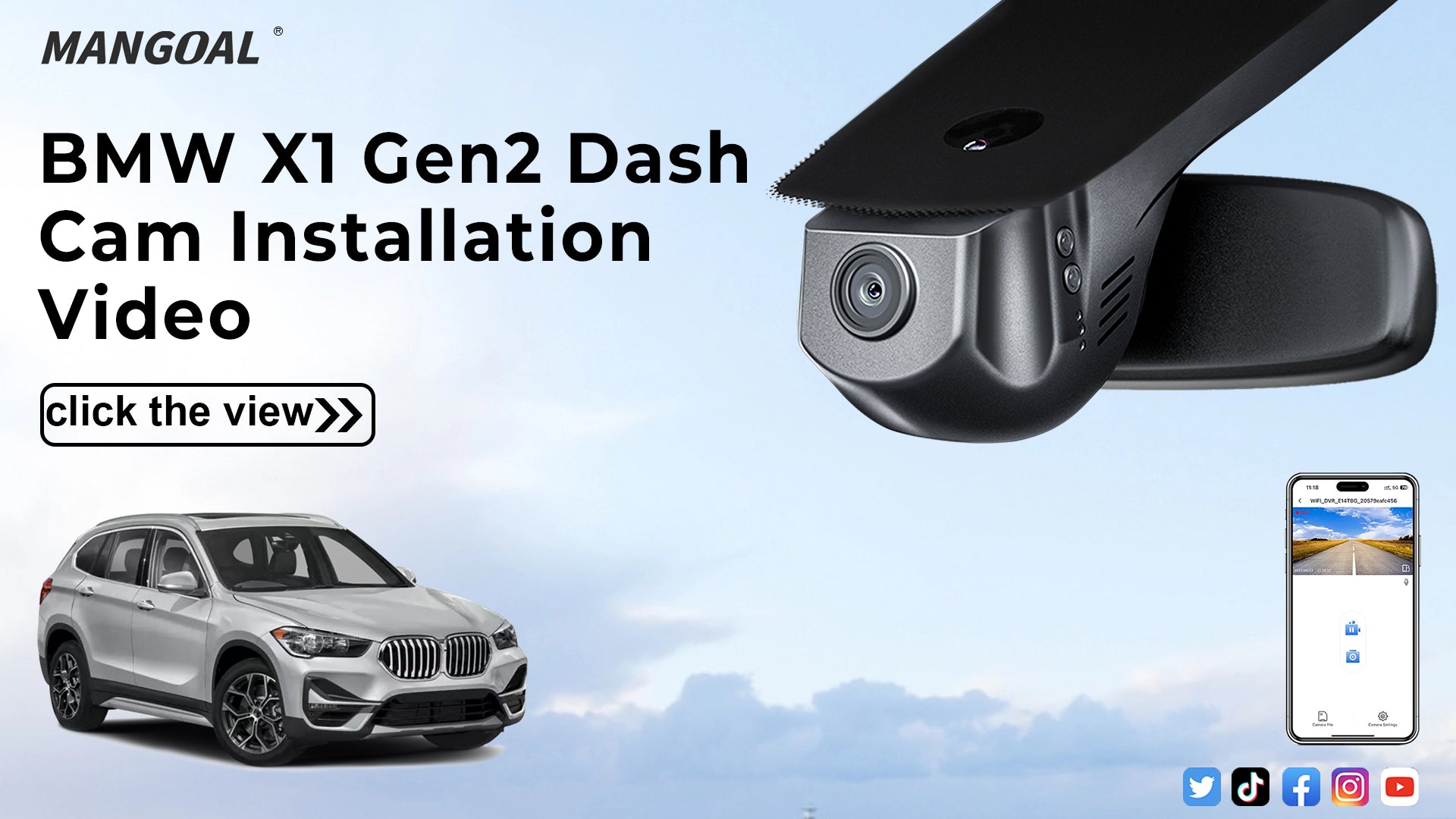 Load video: Mangoal Front 4K &amp; Rear 2K HDR Dash Cam, Dual STARVIS 2, for BMW X1 Gen2 F48/F49 2017-2018(Model A)