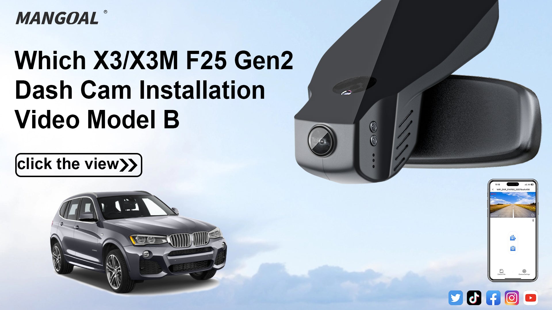Load video: Mangoal Front 4K HDR Dash Cam STARVIS 2 for BMW X3 F25 Gen2 2013-2017(Model B)