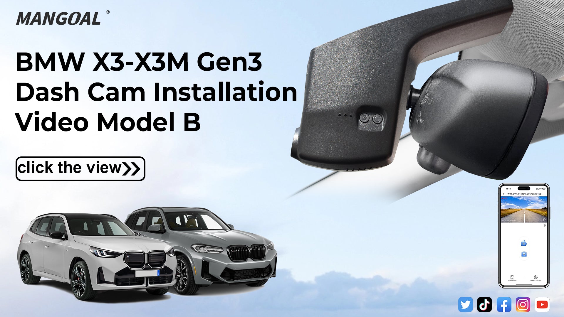 Load video: Mangoal Front 4K &amp; Rear 2K HDR Dash Cam, Dual STARVIS 2, for BMW Gen3 G01 X3 2018-2024, F97 X3M 2020+(Model B)