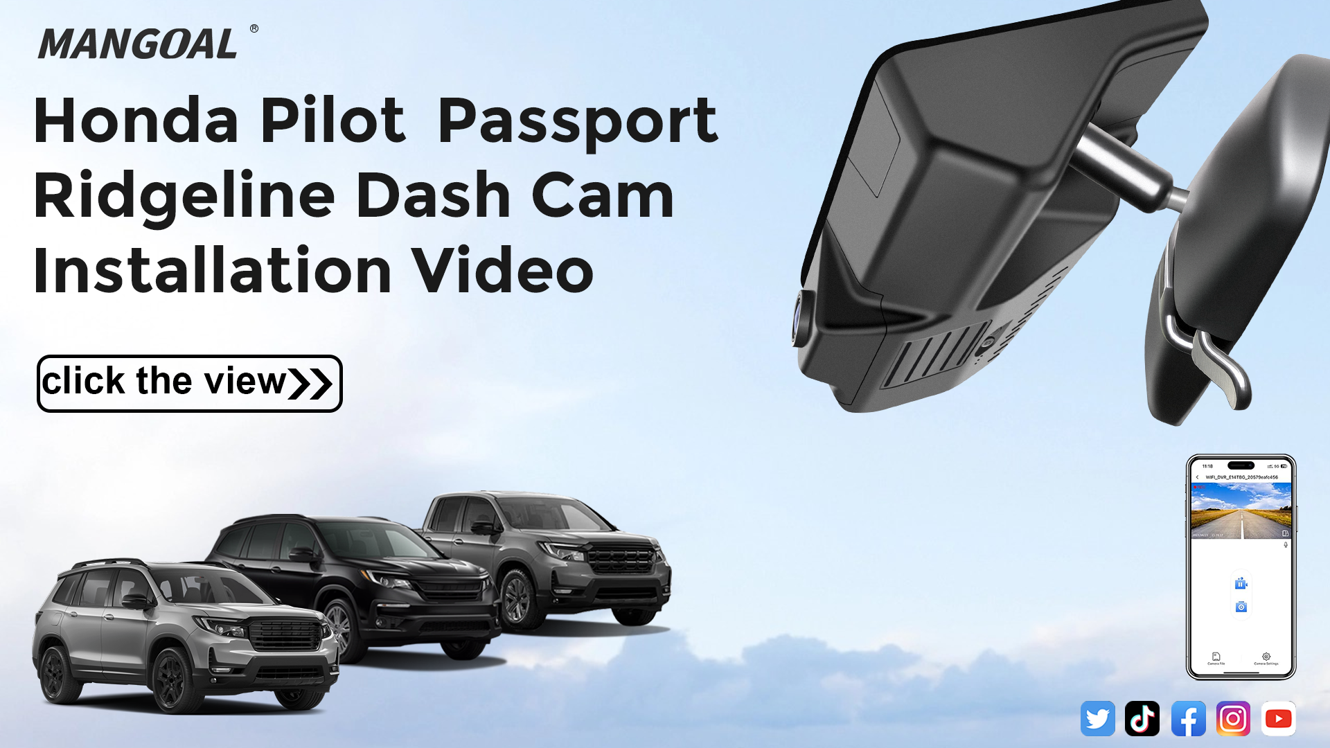Load video: Mangoal 4K Dash Cam for Honda Pilot 2016-2022, Passport 2019-2025, Ridgeline 2017-2026 (Model A)
